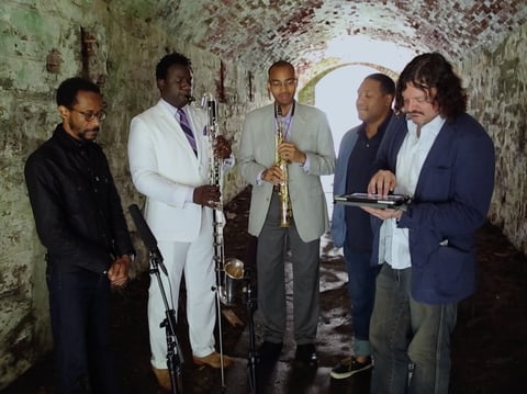 Brian Blade and the Fellowship Band. L-R: Blade, Myron Walden, Melvin Butler, Chris Thomas, Jon Cowherd.